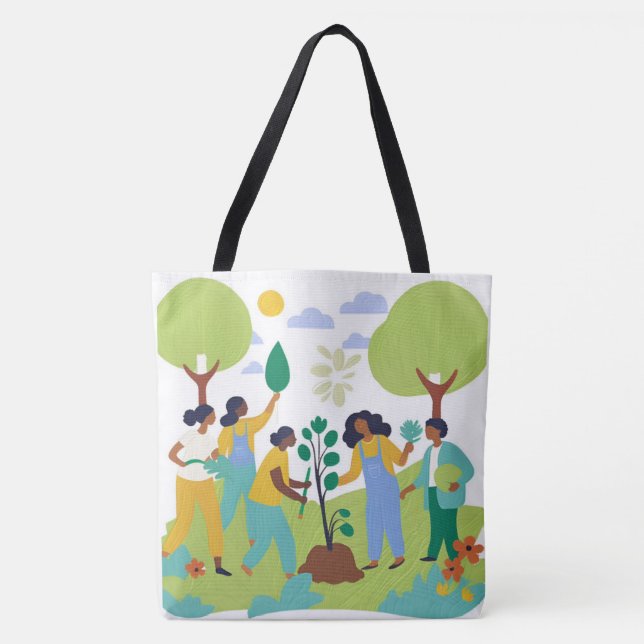 Tote Bag for Nature Lovers - Planting Trees Design (Front)