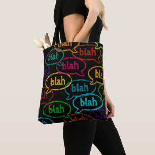 Tote Bag Funny Colourful Blah Blah Quote Black