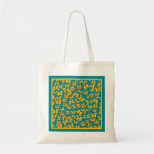 Tote Bag, Golden Butterflies on Teal Bag