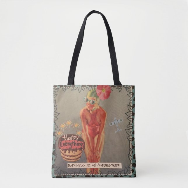 Tote bag- happiness is an acquired taste (Front)