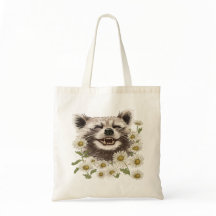 Tote Bag Happy racoon in daisies