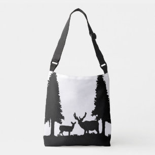 Tote Bag in Black and White Deer in Forest Design
