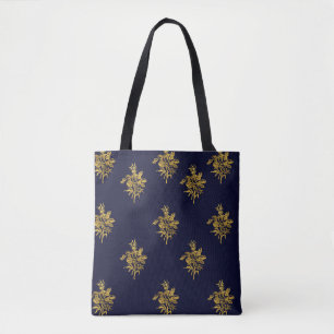 Tote Bag  in Dark Blue and Gold Colour