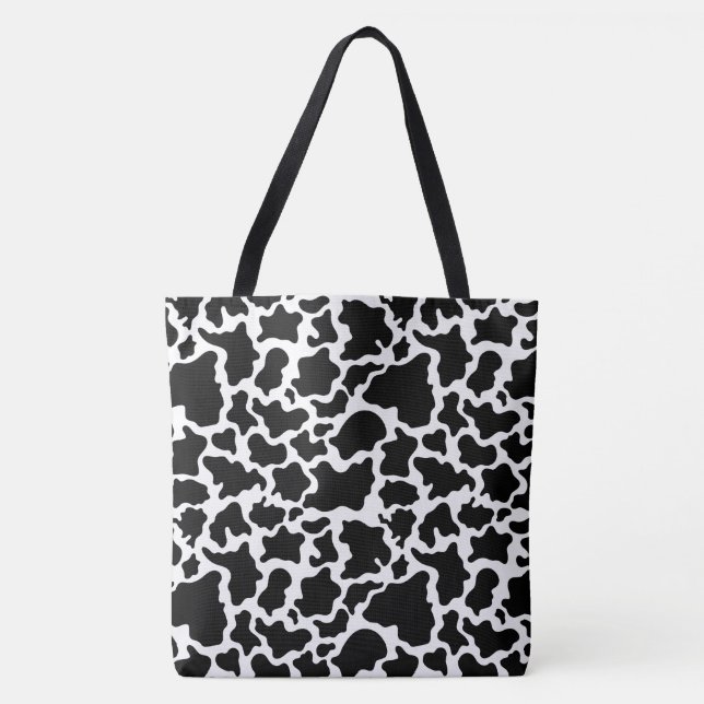 Tote Bag-Large Black & White Cow Spotted Print (Front)