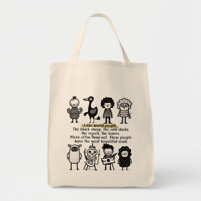 Tote Bag of deep funny saying and weird creatures  (Front)