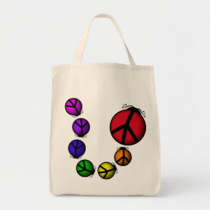 Tote Bag Organic Peace Ladybug Rainbow Colours
