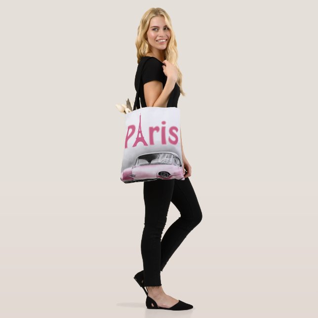 Tote Bag Paris France Pink Car (On Model)