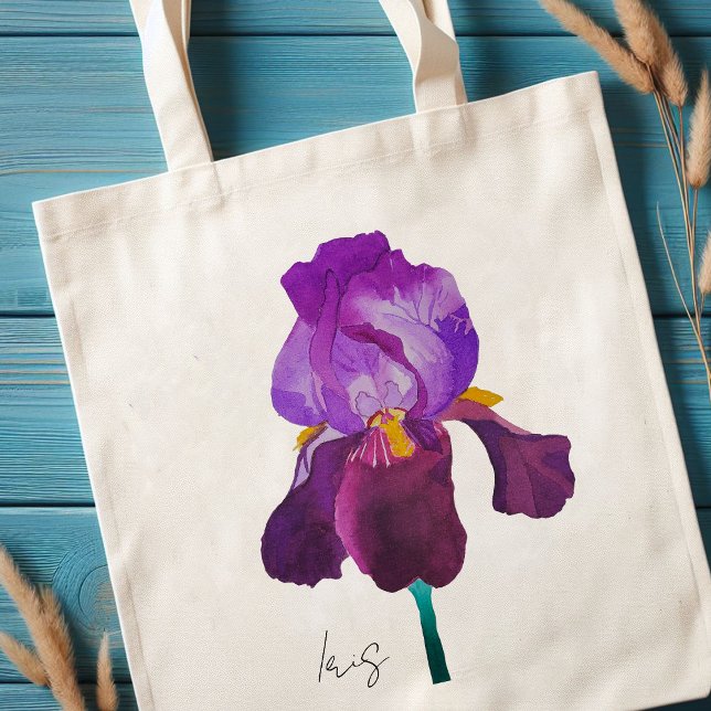 Tote bag purple watercolor flower (Tote bag fleur iris violette aquarelle)