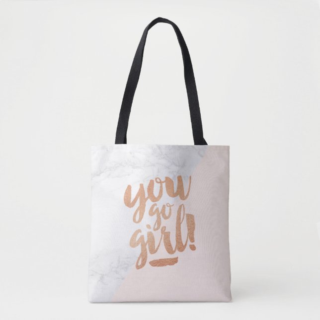 Tote Bag Quote You Go Girl Marble Copper Gold Foil (Front)