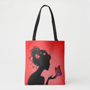 Tote Bag Red Butterfly Woman