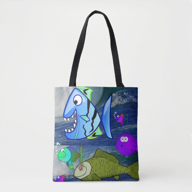 tote bag seashells ocean fish (Front)