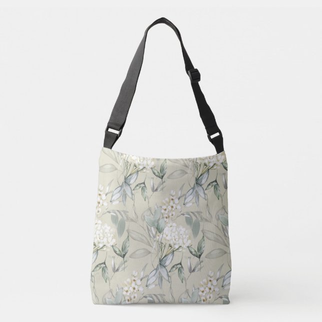 Tote Bag Soft Green and Flowers (Front)