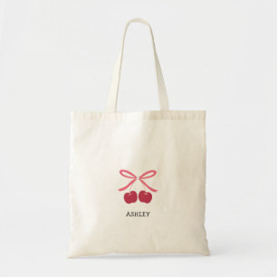Tote Bag Sweet Cherry Bow Cute Illustration