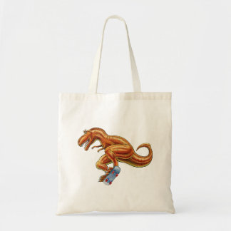 Tote Bag T-rex on Skateboard Cartoon Dinosaur