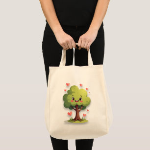 Tote Bag Tree Love Red Hearts