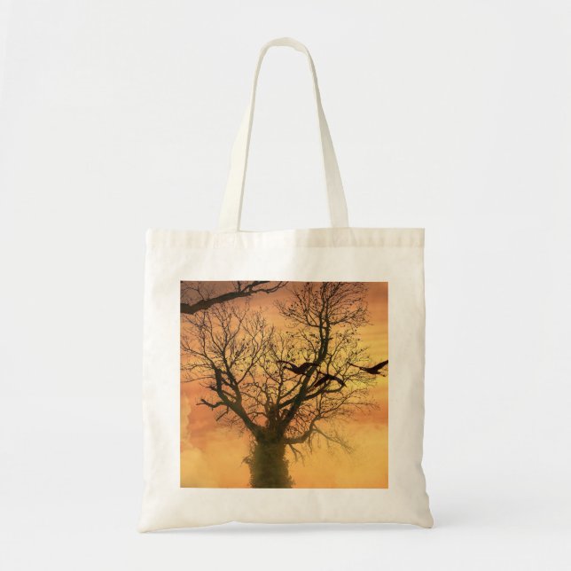 Tote Bag Twisted Autumn Tree At Sunset (Front)