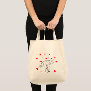 Tote Bag Umbrella Love Red Hearts 