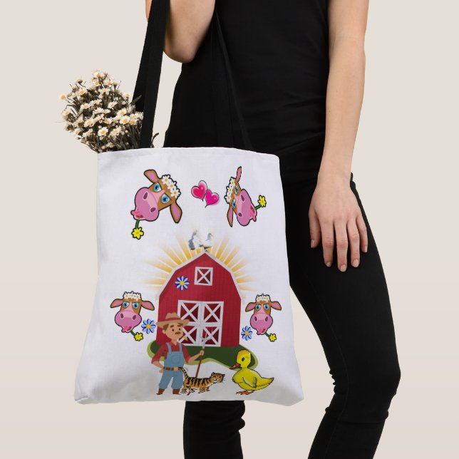 Tote Bag White Country Farm  (Close Up)