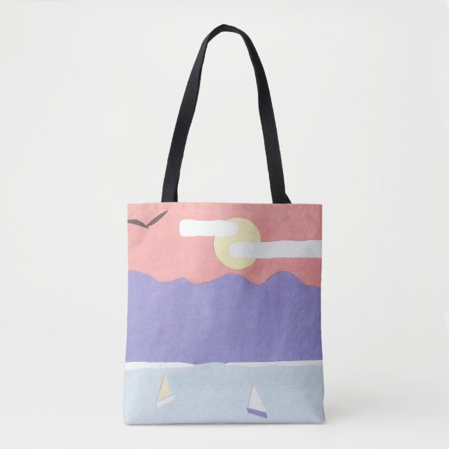 Tote Bag with a Mountain/Ocean Scene (Front)