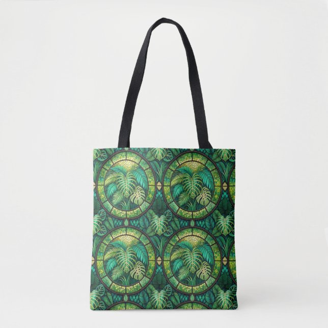 Tote bag with a vibrant green mandala design  (Front)