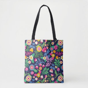 Tote Bag With Black Background Floral Design