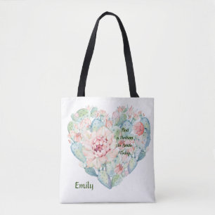 Tote Bag with Cactus Heart & Words