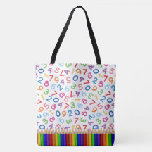 Tote bag with numbers and colour pencils