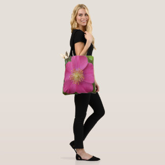 Tote Bag With Picture Of Bright Pink Rose