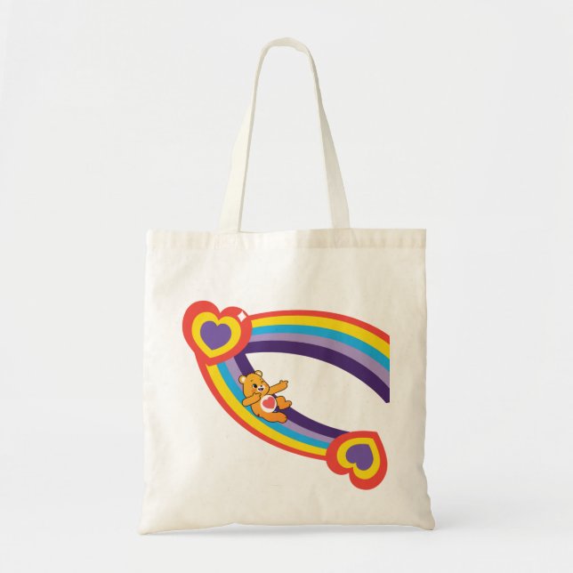Tote Bag With Rainbow And Mischievous Bear Pattern (Front)