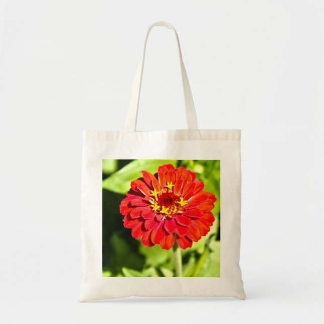 Tote Bag with Red Zinnia (Front)