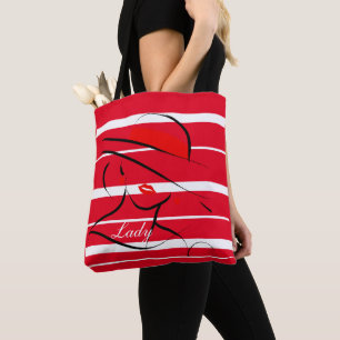 tote bag with stripes and lady design.