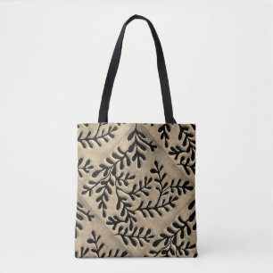 Tote Bag with tan and black foliage print