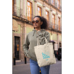 Tote Bag with teal colour for Kamala Harris<br><div class="desc">White tote bag with teal font. Kamala Harris is "The Future" logo</div>