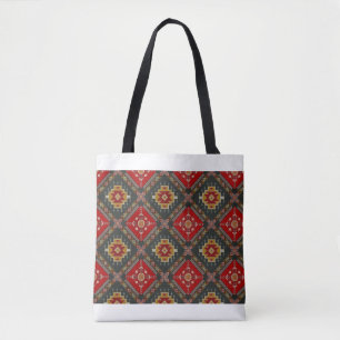 Tote Bag With Turkish Tile Pattern Red and Black
