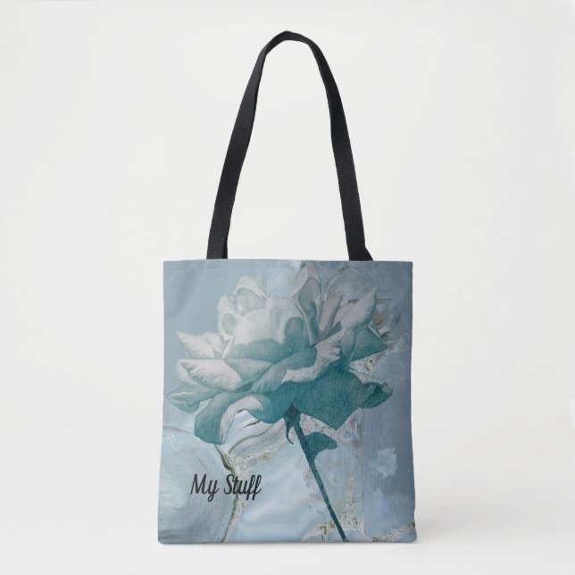 Tote Bag with Turquoise Rose Abstract (Front)