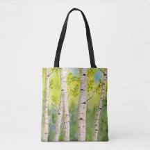 Tote bag with watercolor aspen trees