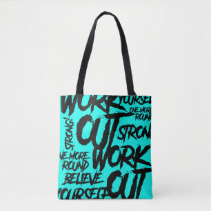 Tote Bag Workout Motivation Teal Gym Bold