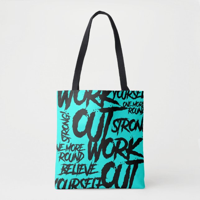 Tote Bag Workout Motivation Teal Gym Bold (Front)