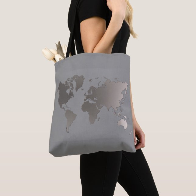 Tote Bag World Map Grey Gift Bag Large (Close Up)