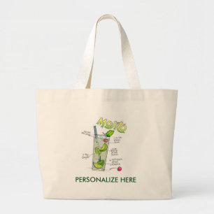 TOTE BAGS - MOJITO RECIPE COCKTAIL ART