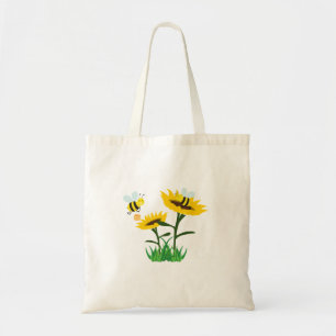 Tote Bags With Yellow Bees And Sunflowers