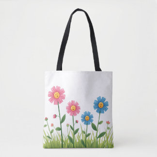 Tote -Flower Design with smiley face Bag