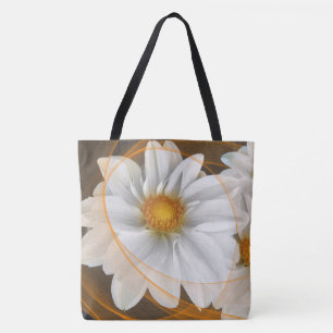 Tote Flowers White Black Orange Bag