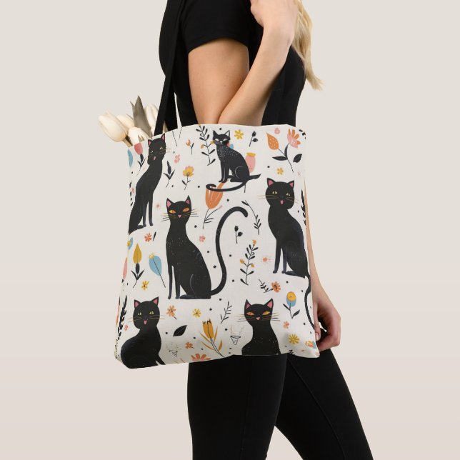 Tote For Cat Lovers Black Cat Pattern (Close Up)