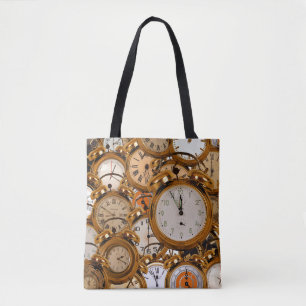 Tote Grocery Shopping Bag Gold Time Clocks Watches