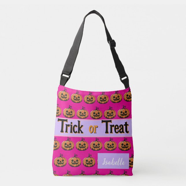 Tote halloween trick or treat name, photo purple (Front)