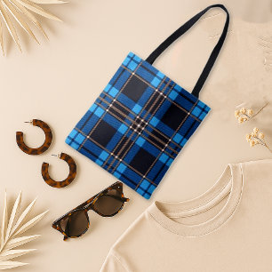 Tote Modern Blue and Black Plaid