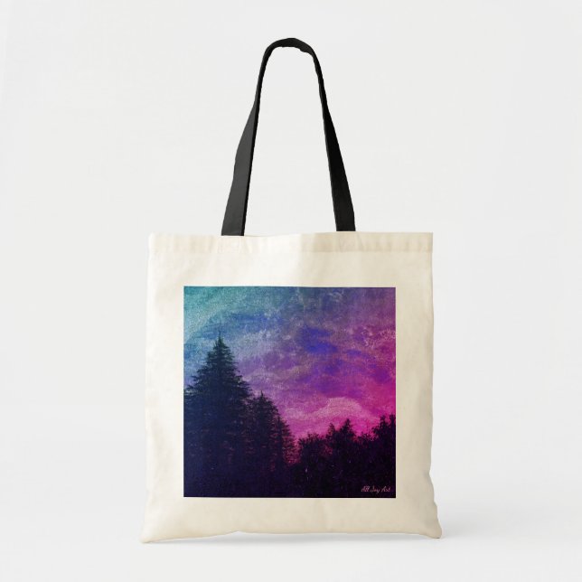 Tote - Pink "Golden Sunset Pines"  by All Joy Art (Front)