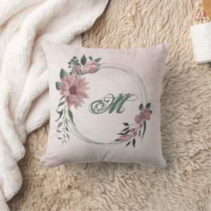 Tote romantic pink flowers & green leaves cushion