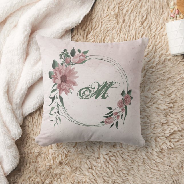 Tote romantic pink flowers & green leaves cushion (Blanket)